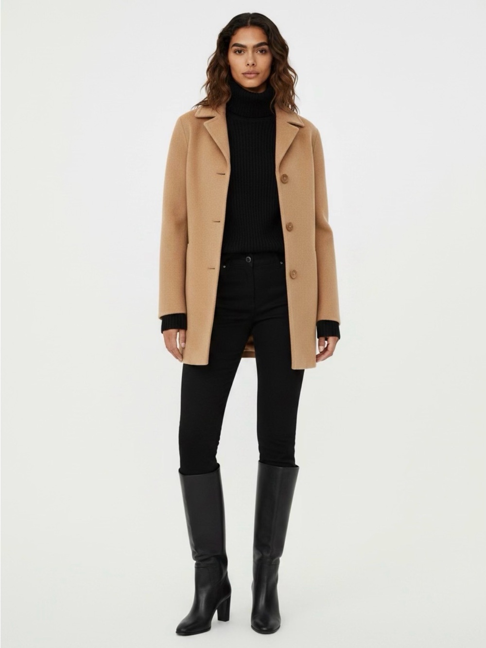 MaxMara Camel Single-Breasted Wool-Blend Pea Coat